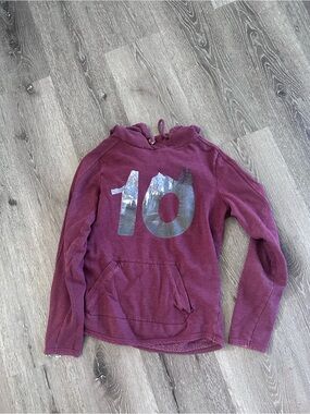 Women's Cozy Pullover Hoodie in Berry with Scenic '10' Graphic